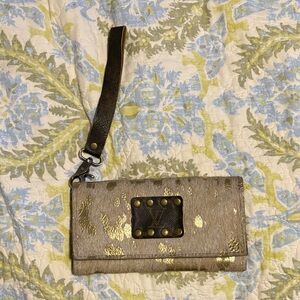 Gold and Brown Wristlet with Studded Detail
